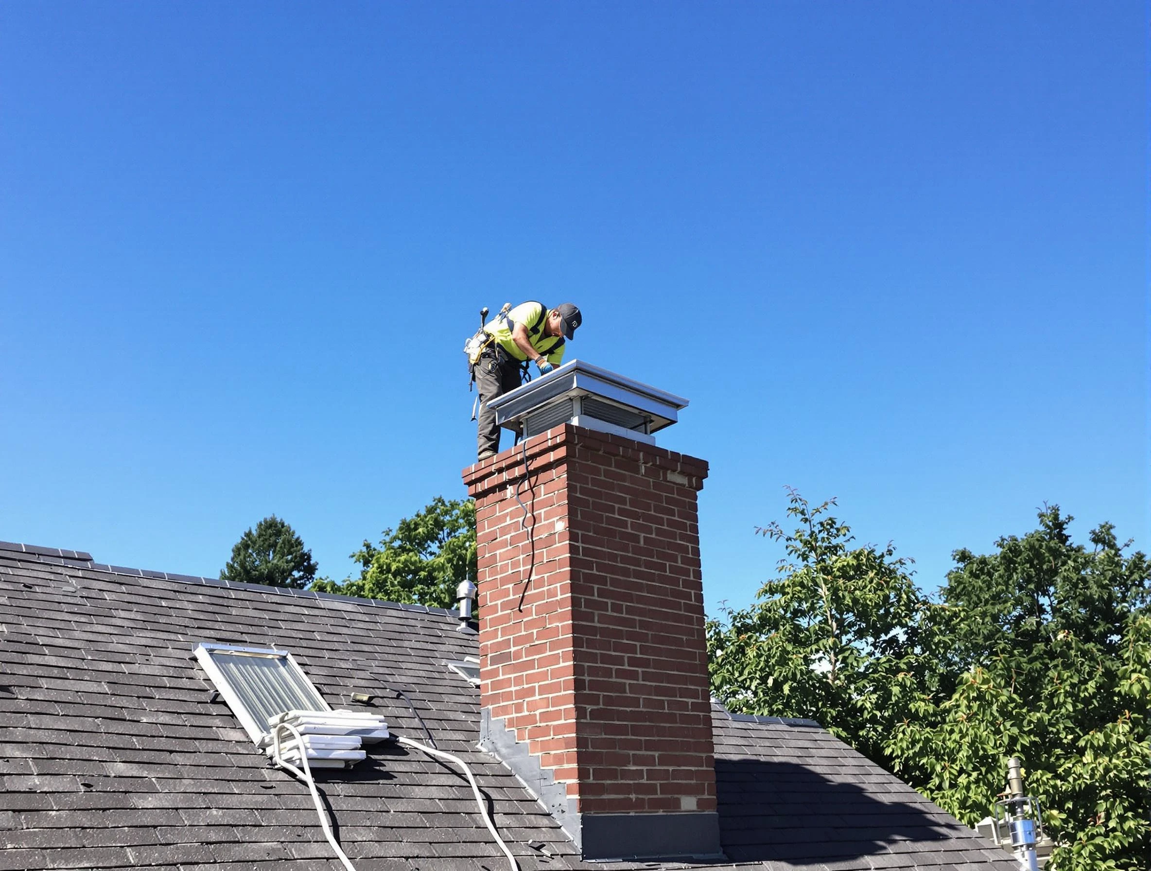 Springfield Chimney Sweep technician measuring a chimney cap in Springfield, TN