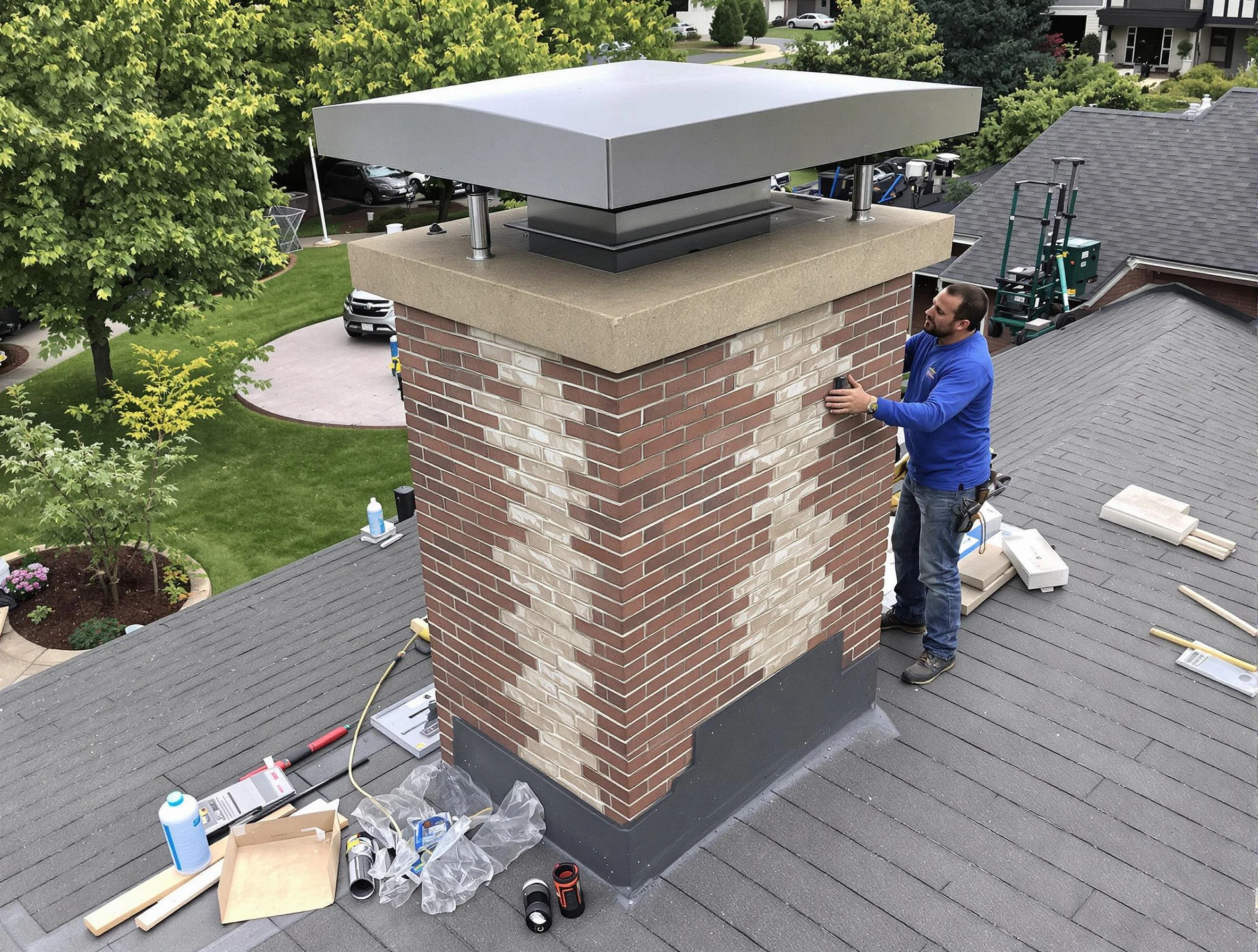 Springfield Chimney Sweep team working on a custom chimney remodel in Springfield, TN